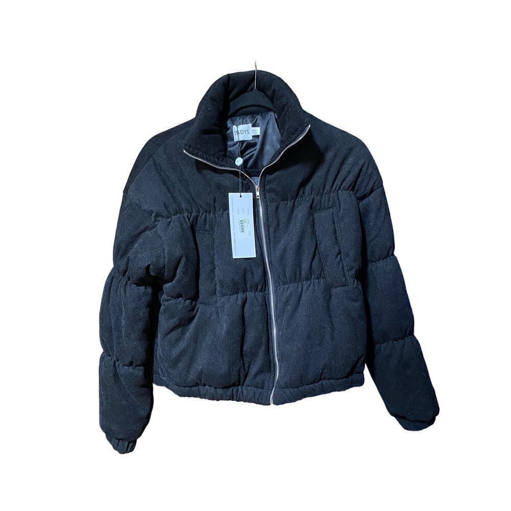 NWT Sndy corduroy puffer jacket Sz2 black‎ two pockets in front warm comf…